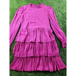 ZAC Kids Dress Girls 18 Pink Metallic Long‎ Sleeve Tiered Ruffle Party Formal
